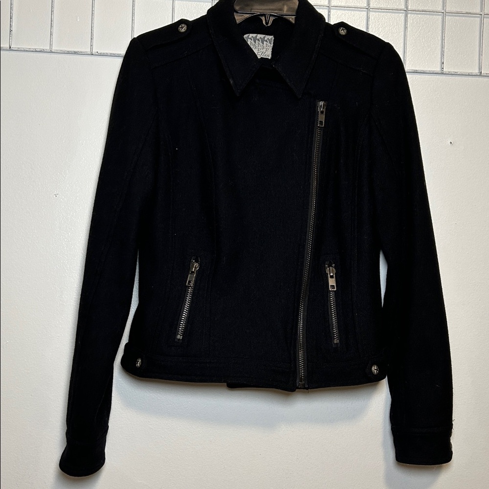 Others Follow Women M Jacket Moto Bomber Black‎ Utility Zip Pocket 6293